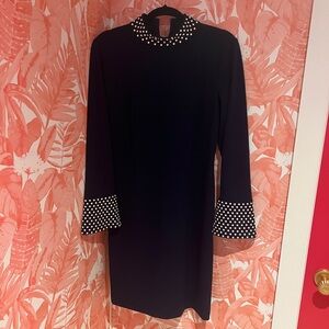 Karl Lagerfeld Elegant Navy Blue Dress with Pearl Accents